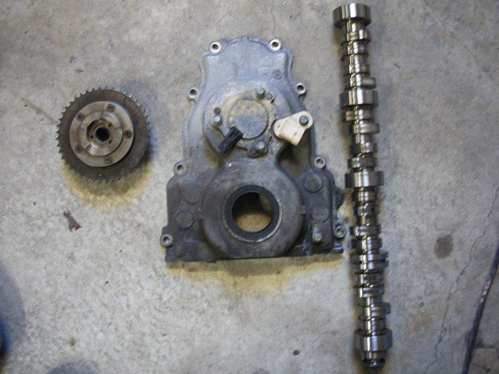 2008 LY6 6.0 VVT cam, cam gear, timing cover, and LS3 tensioner